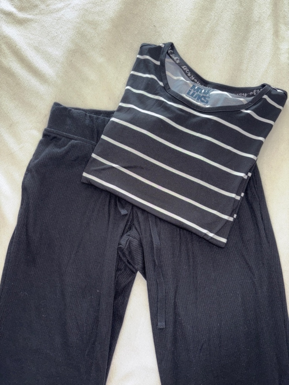 Muk Luks 3 piece Black & White Striped loungewear set